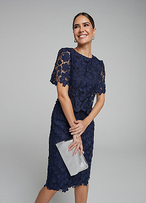 Kaleidoscope Navy Lace Shift Dress | Freemans Kaleidoscope Navy Lace Shift Dress | Freemans