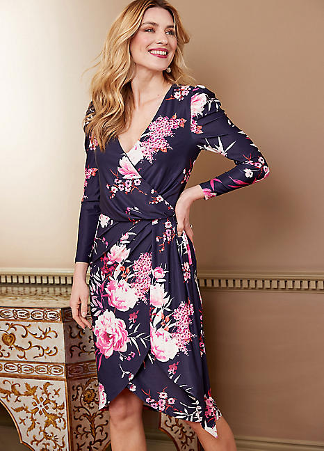 Quiz curve chain print wrap dress hotsell