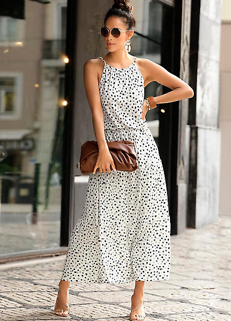 White polka dot maxi dress cheap