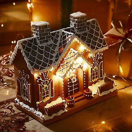 Christmas shops Beautiful light up Gingerbread house