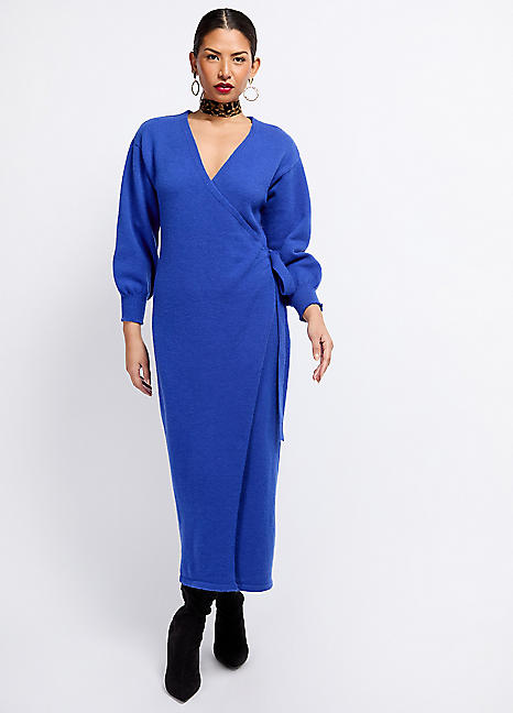 【美品】Wrap-Effect Knit Dress little-mistress-cobalt-knit-