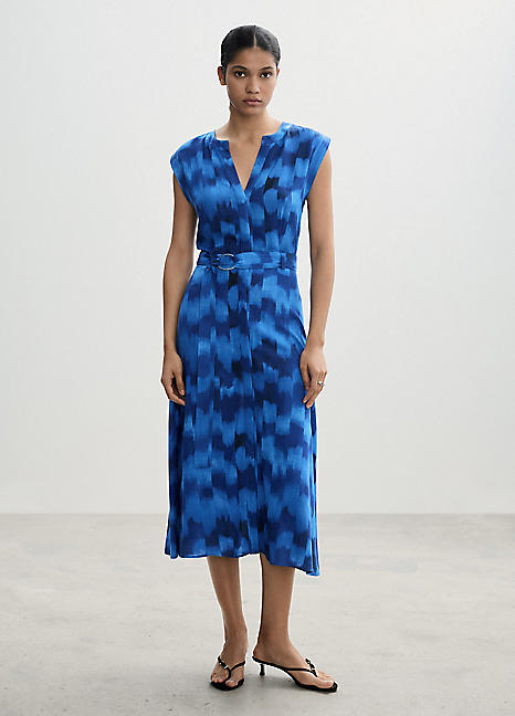mango blue midi dress Mango Icat Blue Midi Dress