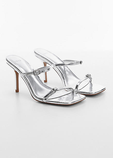 Mango May Silver Metallic Strap Heeled Sandals Freemans
