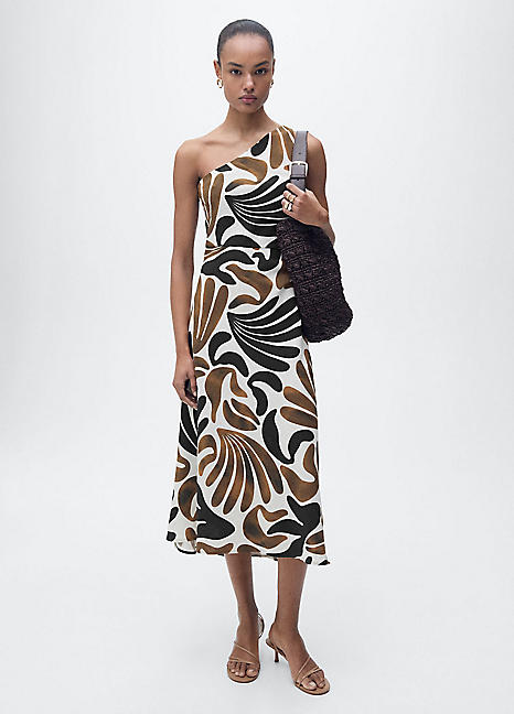 mango one shoulder dress Shimmer - Black shoulder style and a regular fit that enhances your silhouette MANGO Pink Asymmetrical pleated dress