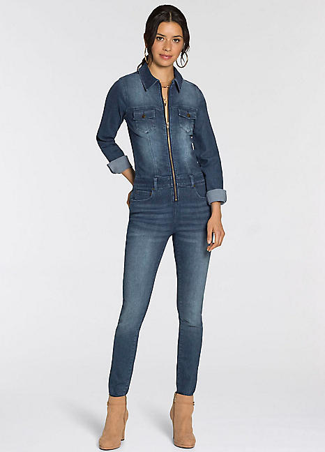 Guess long outlet sleeve denim jumpsuit