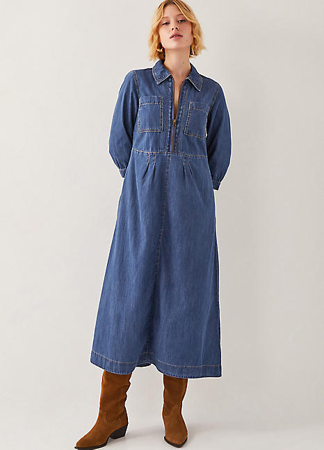 Monsoon Bonnie Zip Denim Shirt Dress | Freemans