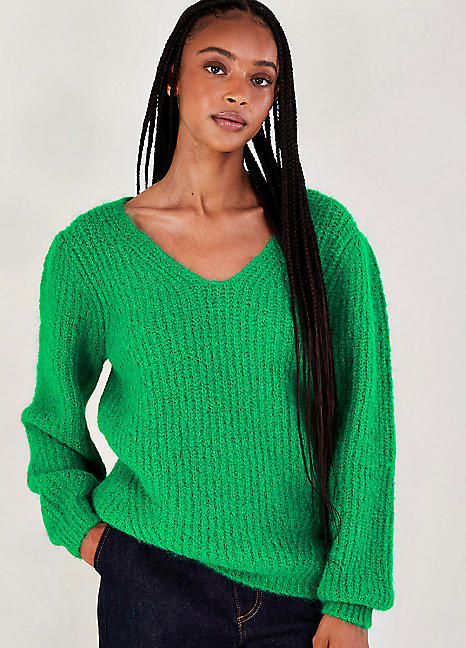 Monsoon V-neck Cable Longline Jumper with Recycled Polyester