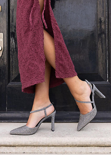 Novo Wide Fit Indie Pewter Point Toe Strappy Court Shoes Freemans