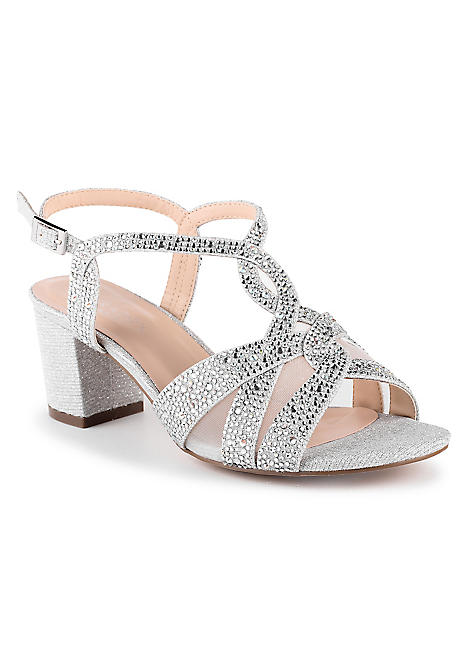 Paradox London Glitter Nadia Silver Wide Fit Block Heel Sandals