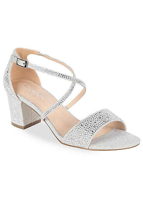 Paradox London Silver Glitter ’Ines’ Mid Block Heel Ankle Strap Sandals ...