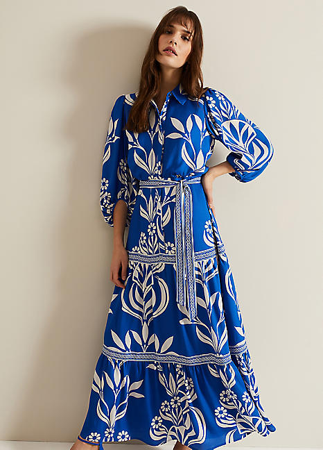 ★Phase eight Coralie プリントｘティアード 上質マキシ★ Phase Eight Coralie Print Shirt Midaxi Dress | Freemans