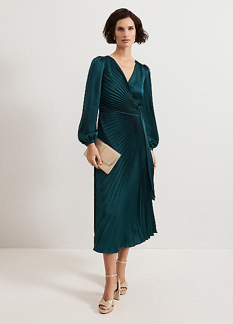 【AJE】グリーンサファイア色パフ袖ワンピースAlma Midi Dress AMBIDEX Store △〇高島ちぢみbig check ふんわりワンピース(F