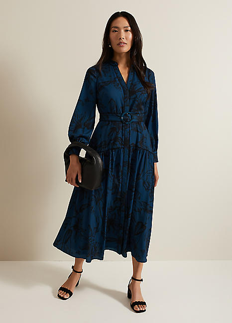 【Phase Eight】Shakira フローラル ベルト ミダクシィドレス PHASE EIGHT Shakira Floral Dress in Teal | endource