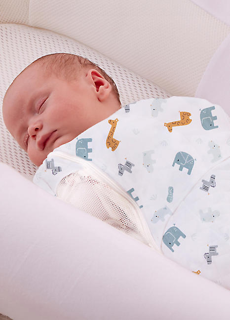 Purflo Swaddle to Sleep Baby Sleeping Bag 2.5 Tog 0 4 Months Animal Safari Freemans