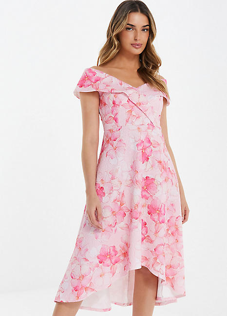 Navy and pink hotsell floral dip hem dress