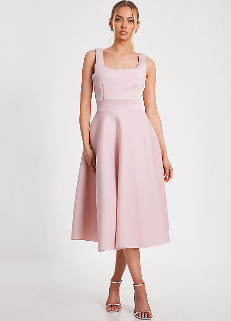 Quiz Bonded Scuba Square Neck Midi Skater Dress | Freemans