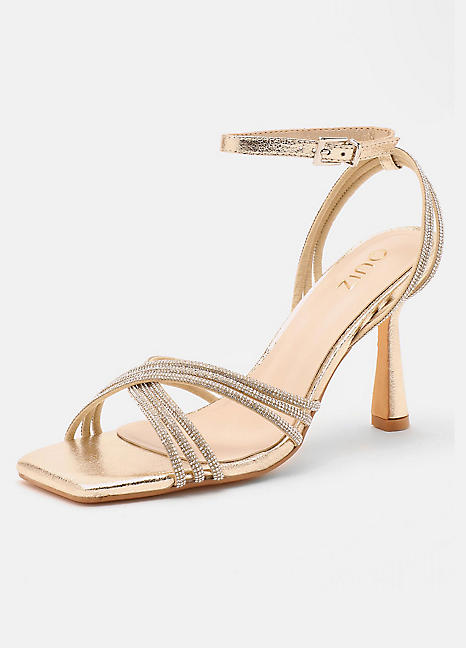 Gold diamante clearance heeled sandals