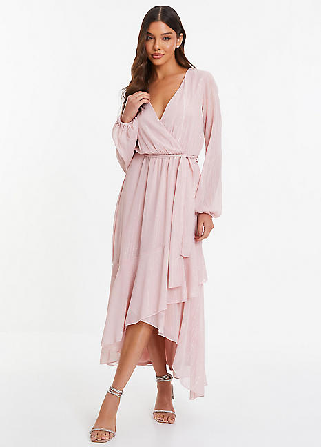 Pink long sleeve wrap dress hotsell