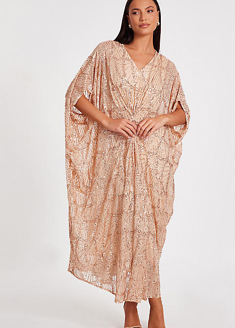 green emerald velvet dress Sparkly Wrap Frill Hem Maxi Dress, Rose Gold – Jolie Moi Retail main image 1