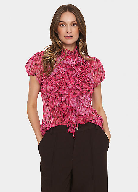 Saint Tropez Lilja Short Sleeve Ruffle Blouse | Freemans