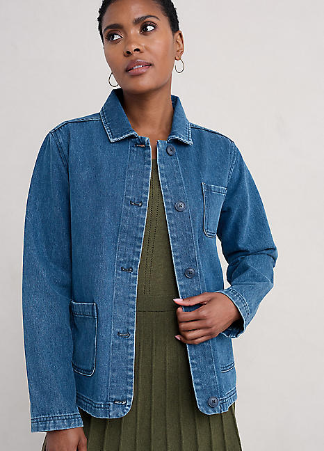 Seasalt Cornwall Blue Reading Rocks Chore Denim Jacket | Freemans