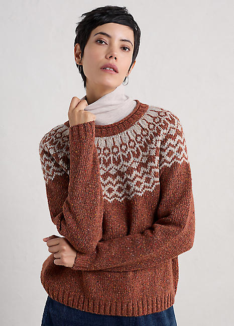Seasalt Cornwall Brown Port Kinnis Fair Isle Merino-Blend Jumper