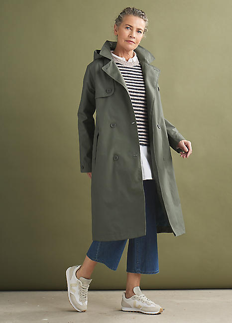 Seasalt Cornwall Green Penweathers Waterproof Trench Coat Freemans