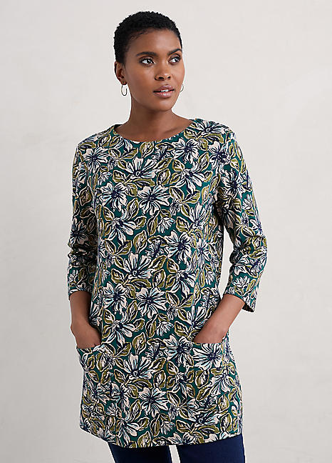 Seasalt Cornwall Teal Tall Waves Jersey Tunic | Freemans