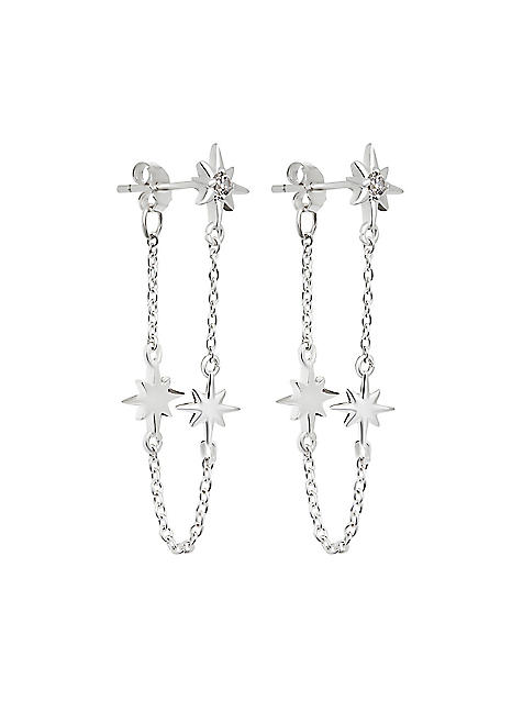 Simply Silver Sterling Silver 925 Celestial Star Chain Earrings | Freemans
