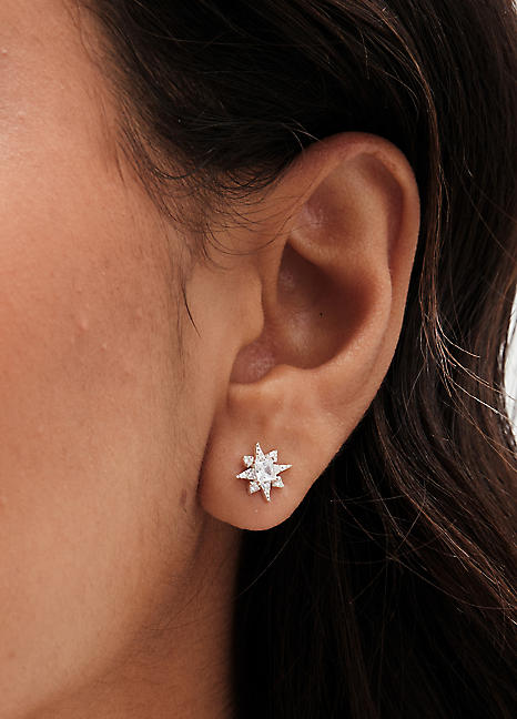 Simply Silver Sterling Silver 925 Cubic Zirconia Star Stud Earrings