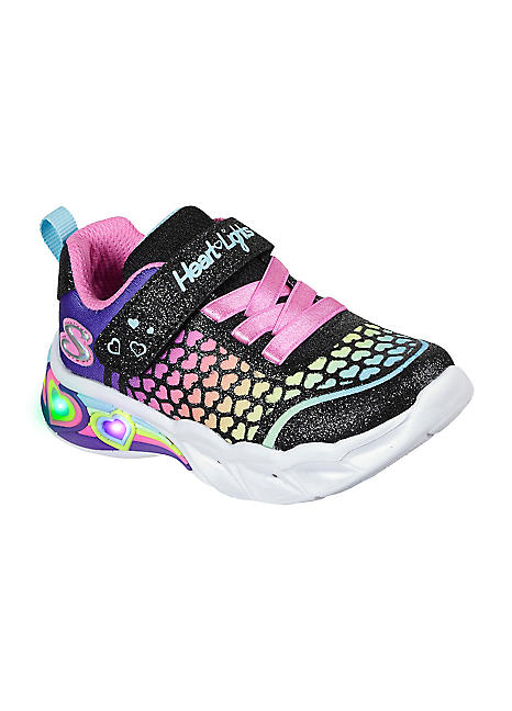 Skechers Girls Black Lighted Gore & Strap With Heart Cut Out Details ...