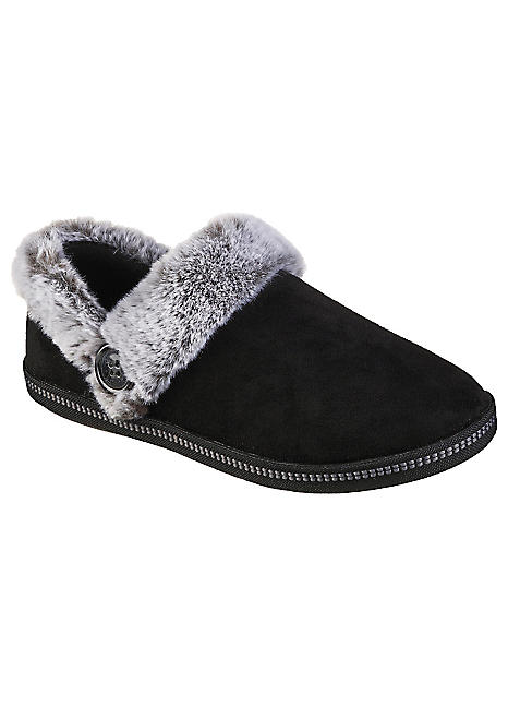 Skechers Wide Fit Black On Cosy Campfire Memory Foam Slippers