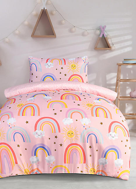 Sleepdown Kids Rainbow Glitter Single Duvet Cover Set Freemans