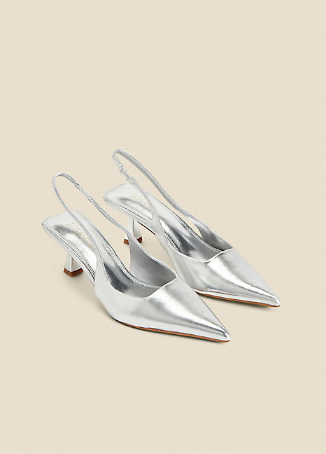 Sosandar Metallic Kitten Heel Slingback Court Shoes