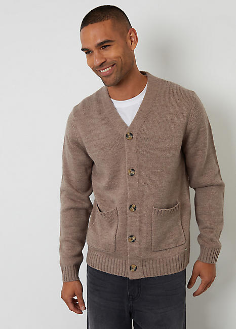 Threadbare Taupe Knitted V-neck Cardigan | Freemans
