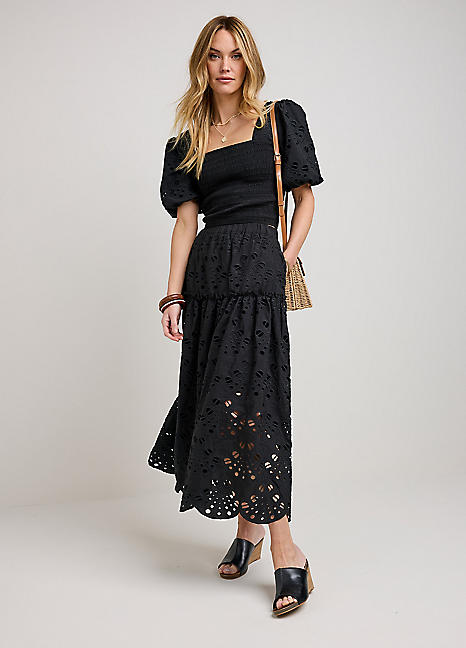 Together Black Shirred Puff Sleeve Top | Freemans