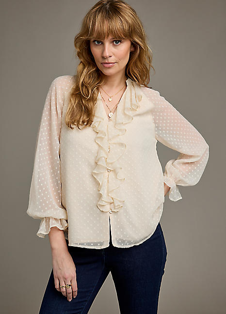 Together Cream Dobby Ruffle Blouse | Freemans