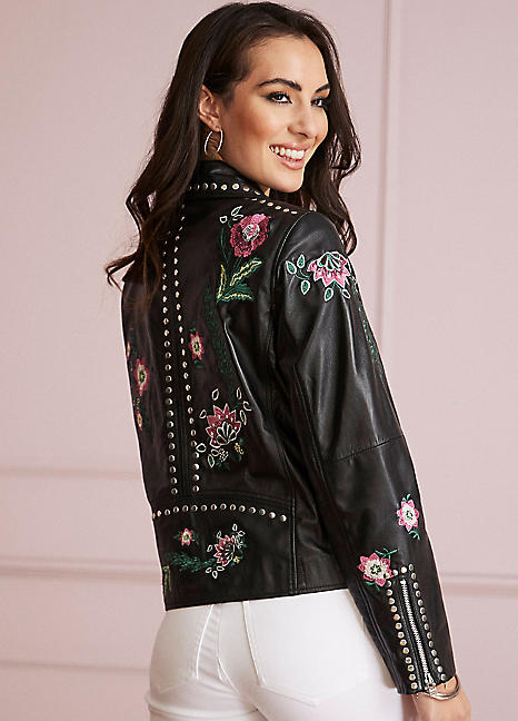 studded embroidered leather jacket