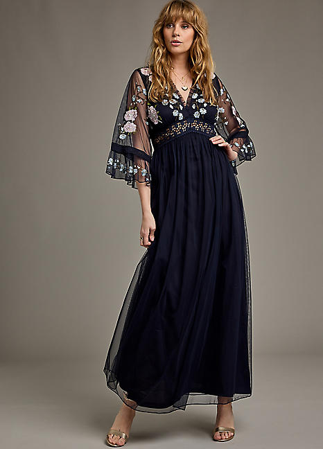 Together Navy Embroidered Maxi Dress