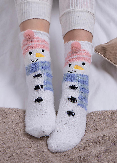 Totes Isotoner Ladies 1 Pack Christmas Snowman Super Soft Slipper Socks Freemans