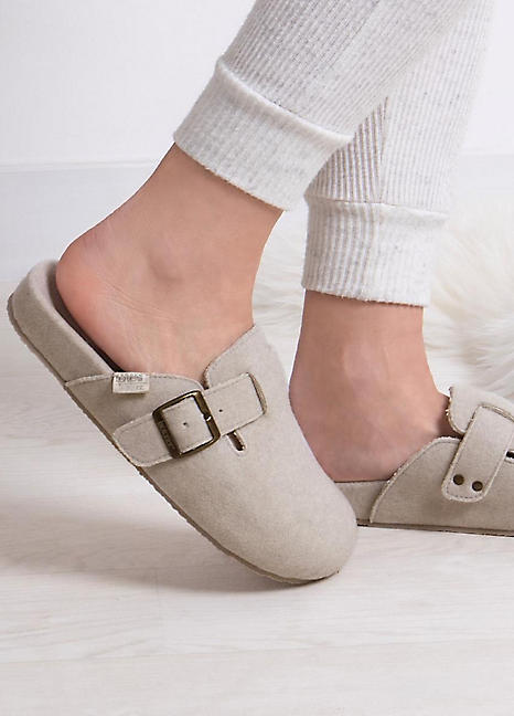 Totes Isotoner Ladies Felt Clog Slippers Oatmeal Freemans