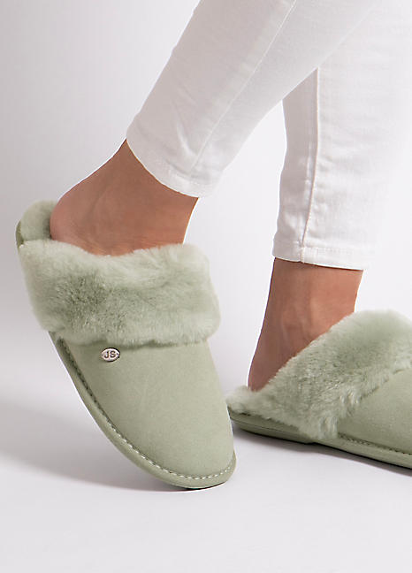 Totes Just Sheepskin Just Sheepskin Duchess Soft Cuff Sage Green Mule Slippers