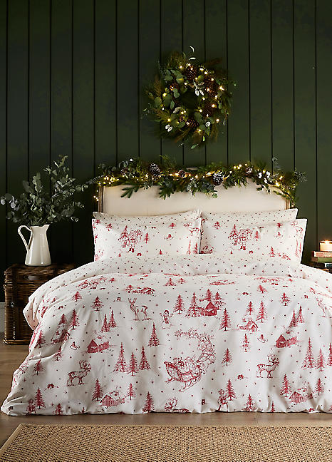 Vantona Home Santa Toile Brushed Cotton Christmas Duvet Cover Set