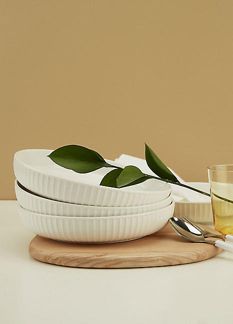 Waterside Piece Premium Porcelain Textured Pasta Bowl Set Freemans