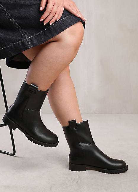 Where's That From Delta Mid Calf Boots with Stitching Detail in
