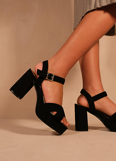 Where s That From Marcia Black Suede Wide Fit Platform Sandals Freemans