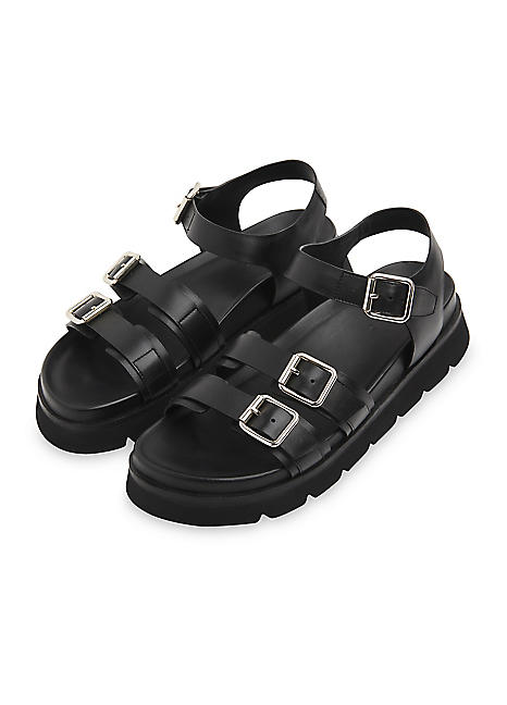 KAYLEE Black Hessian Buckle Closed Toe Summer Sandals