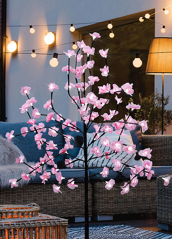 120cm 100 Led Pink Solar Powered Cherry Blossom Tree Freemans