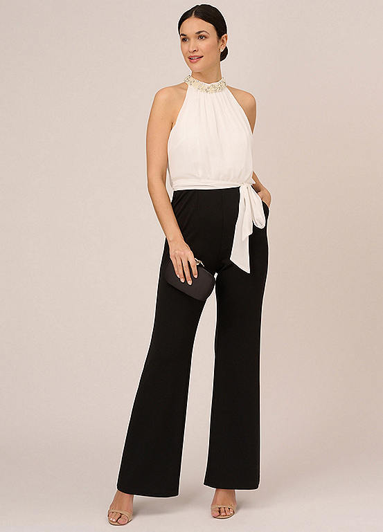 Adrianna Papell Pearl Chiffon Crepe Jumpsuit