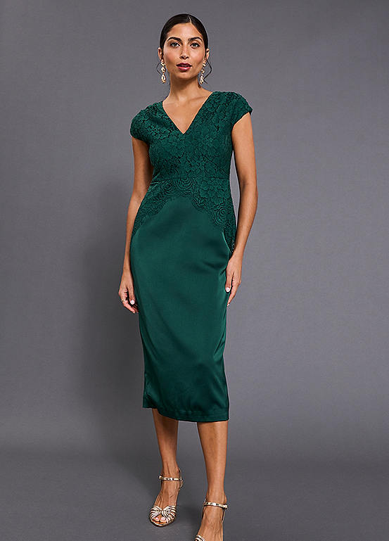 forest green lace midi dress Kaleidoscope Satin Trim VariantAvailable:EU 25